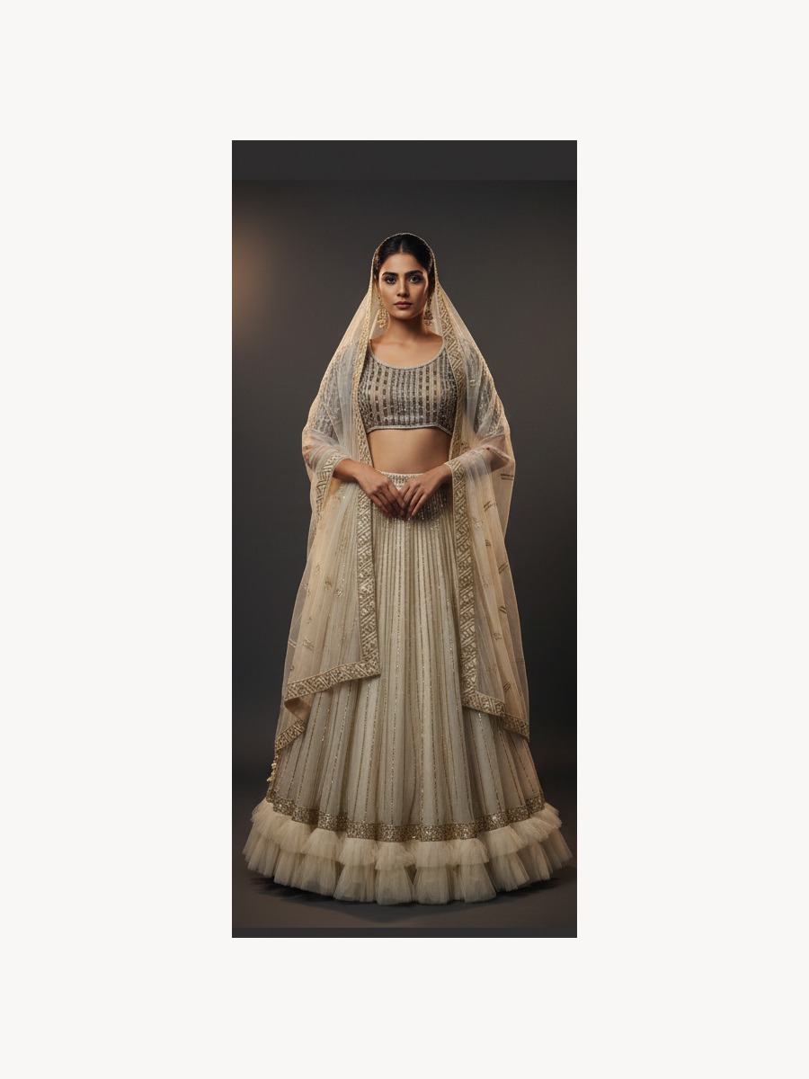 ivory unstitched lehenga 33643 – full front view