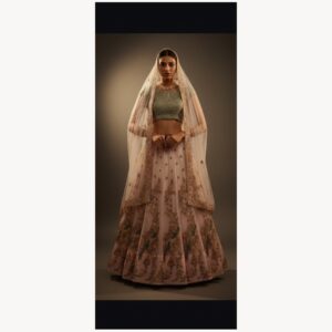 peach unstitched lehenga 33644 – full front view