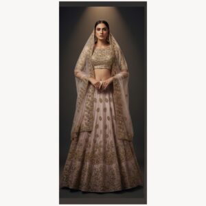 beige unstitched lehenga 33647 – full front view