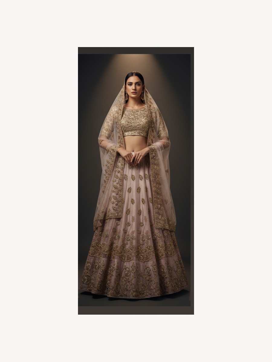 beige unstitched lehenga 33647 – full front view