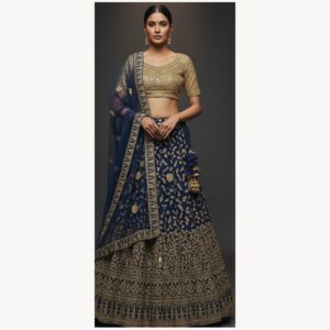 navy blue unstitched lehenga 33649-1 – full front view