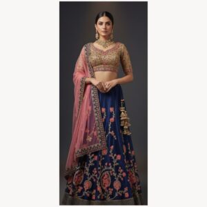 navy blue unstitched lehenga 33649 – full front view