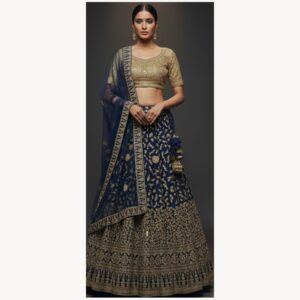 navy blue unstitched lehenga 35757 – full front view