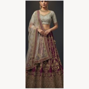 maroon unstitched lehenga 35772 – full front view