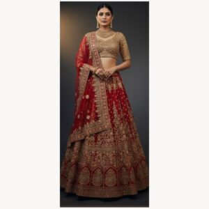 red unstitched lehenga 35854 – full front view