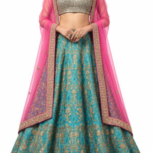 teal unstitched lehenga 3594 – full front view