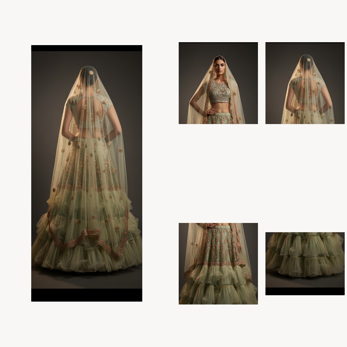 sage green unstitched lehenga 36161-1 – detail view