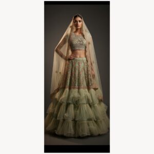 sage green unstitched lehenga 36161-1 – full front view