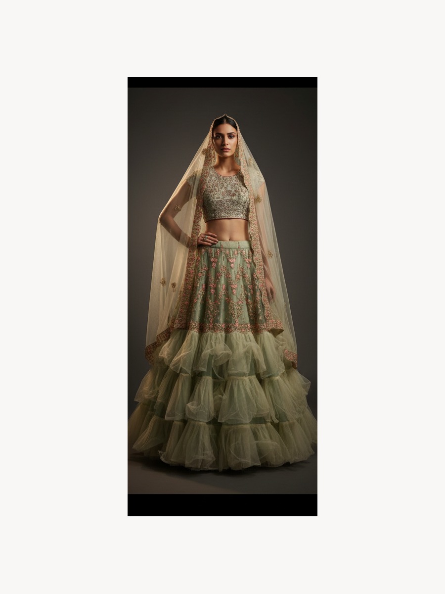 sage green unstitched lehenga 36161-1 – full front view
