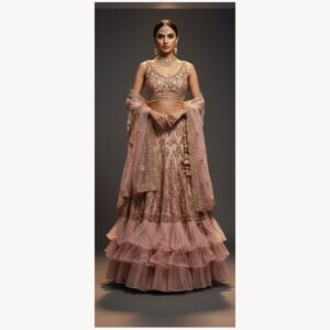pink unstitched lehenga 36161 – full front view