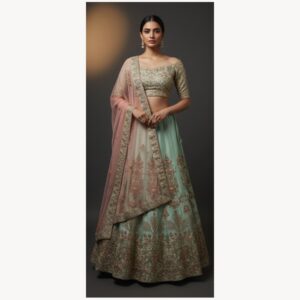 mint green unstitched lehenga 36163 – full front view