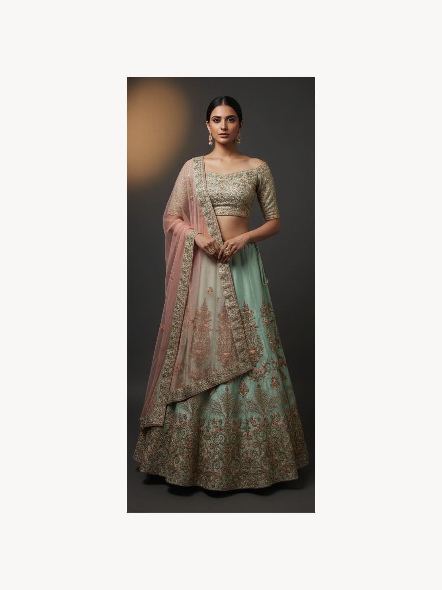 mint green unstitched lehenga 36163 – full front view