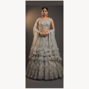 grey unstitched lehenga 36234-1 – full front view