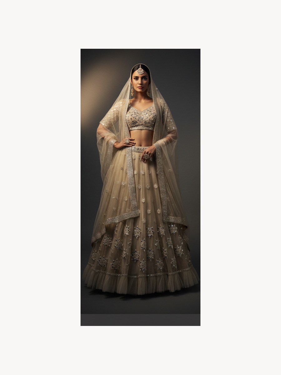 grey unstitched lehenga 36234 – full front view