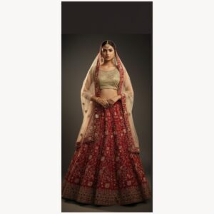 red unstitched lehenga 36241 – full front view