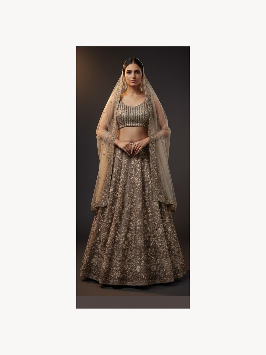 grey unstitched lehenga 37591 – full front view