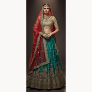 teal unstitched lehenga 37872-2 – full front view
