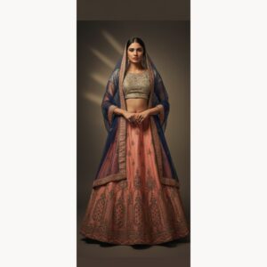 peach unstitched lehenga 37874 – full front view