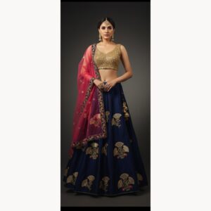 navy blue unstitched lehenga 37875 – full front view