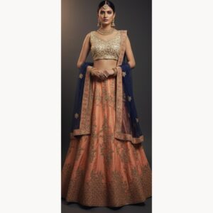 peach unstitched lehenga 37878 – full front view