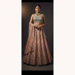 pink unstitched lehenga 38279 – full front view