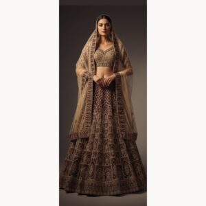 brown unstitched lehenga 39121 – full front view