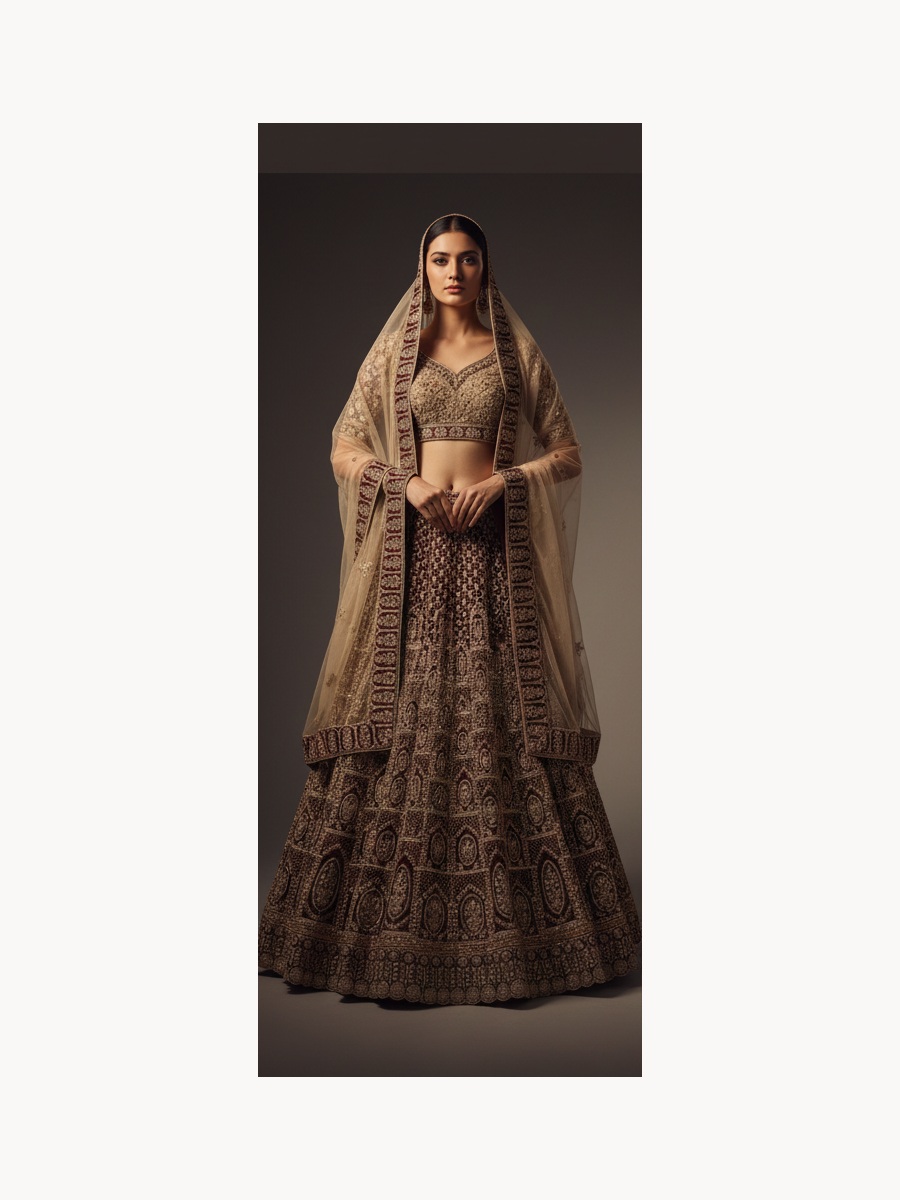 brown unstitched lehenga 39121 – full front view