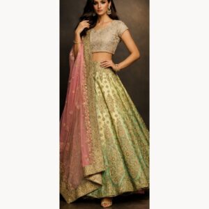 lime green unstitched lehenga 39286-1 – full front view