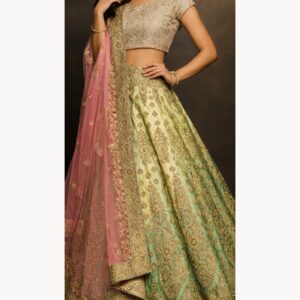 lime green unstitched lehenga 39286 – full front view