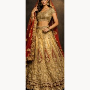gold unstitched lehenga 39288 – full front view