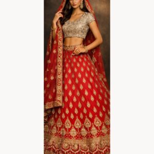 red unstitched lehenga 40429 – full front view