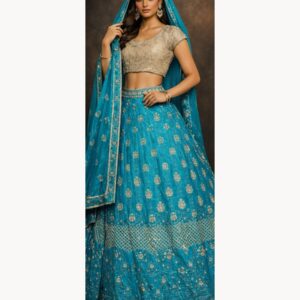 turquoise unstitched lehenga 40431-1 – full front view