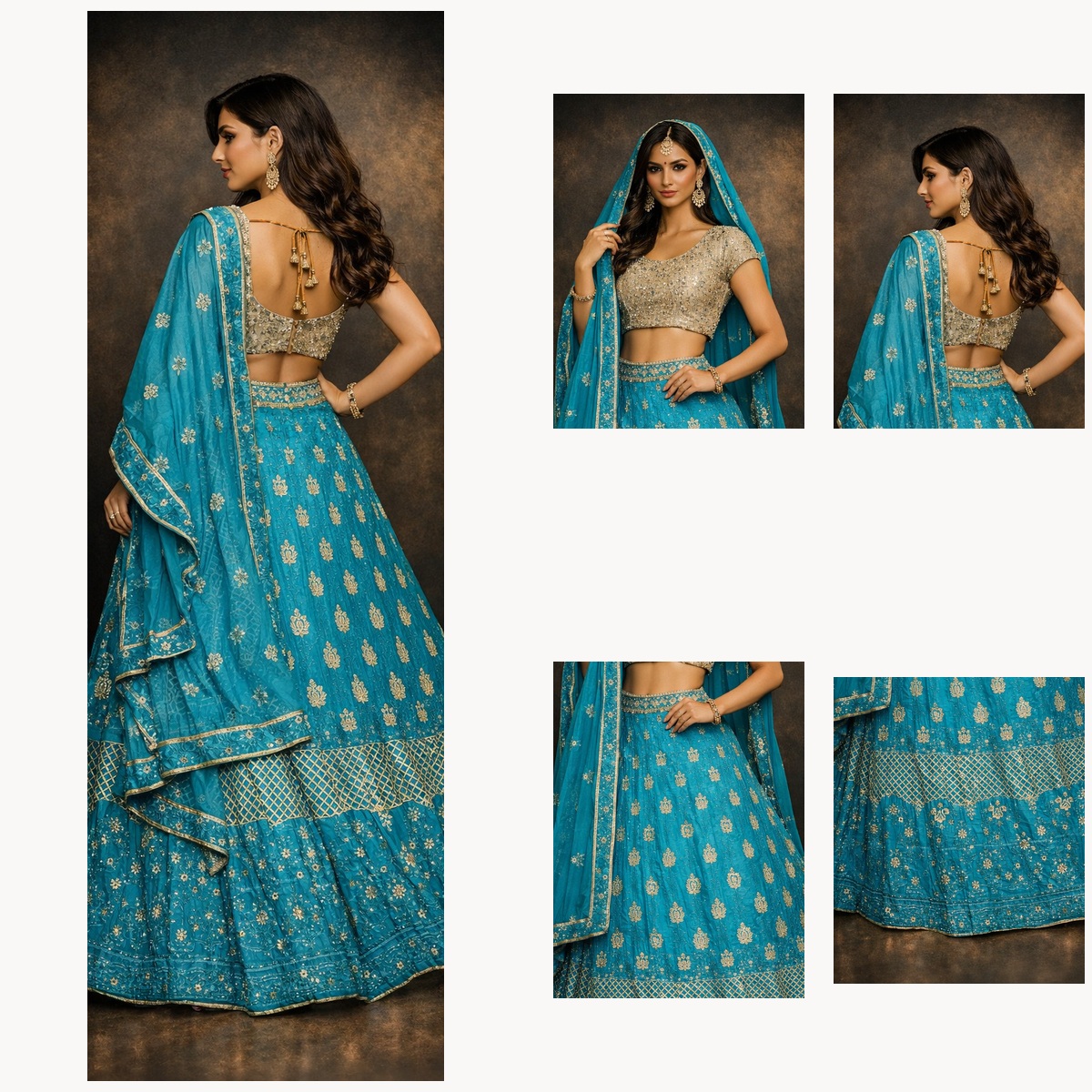 turquoise unstitched lehenga 40431-2 – detail view