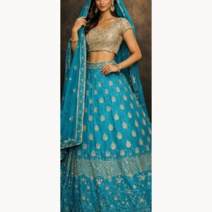 turquoise unstitched lehenga 40431-2 – full front view