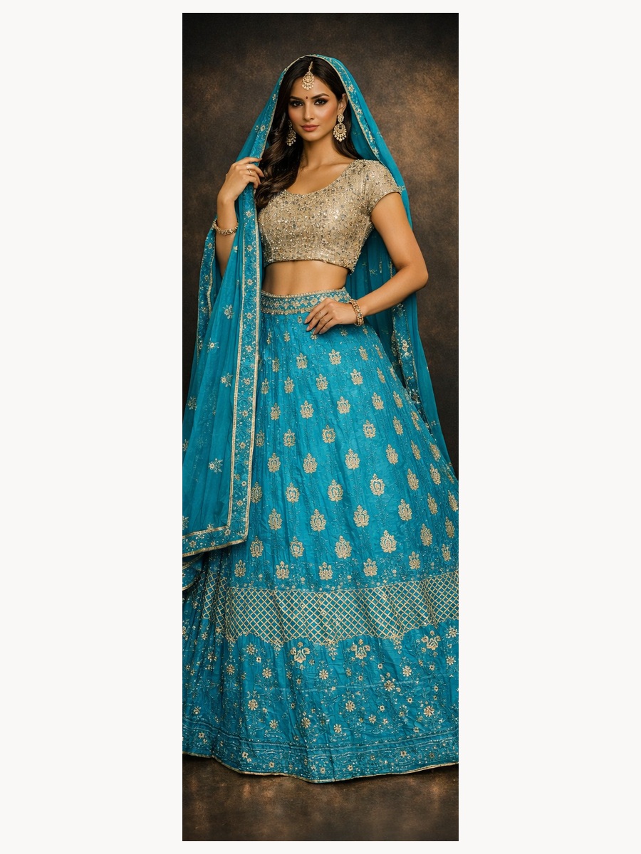 turquoise unstitched lehenga 40431-2 – full front view