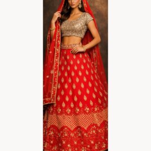 red unstitched lehenga 40431 – full front view