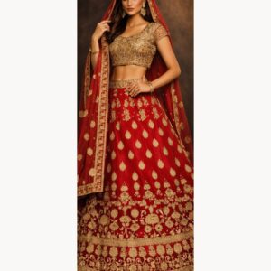 red unstitched lehenga 40439 – full front view