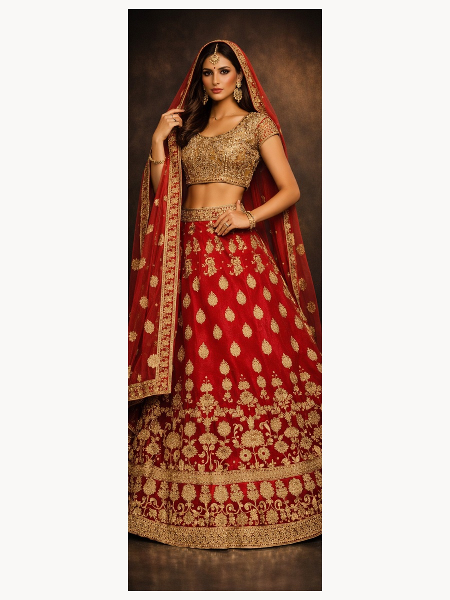 red unstitched lehenga 40439 – full front view