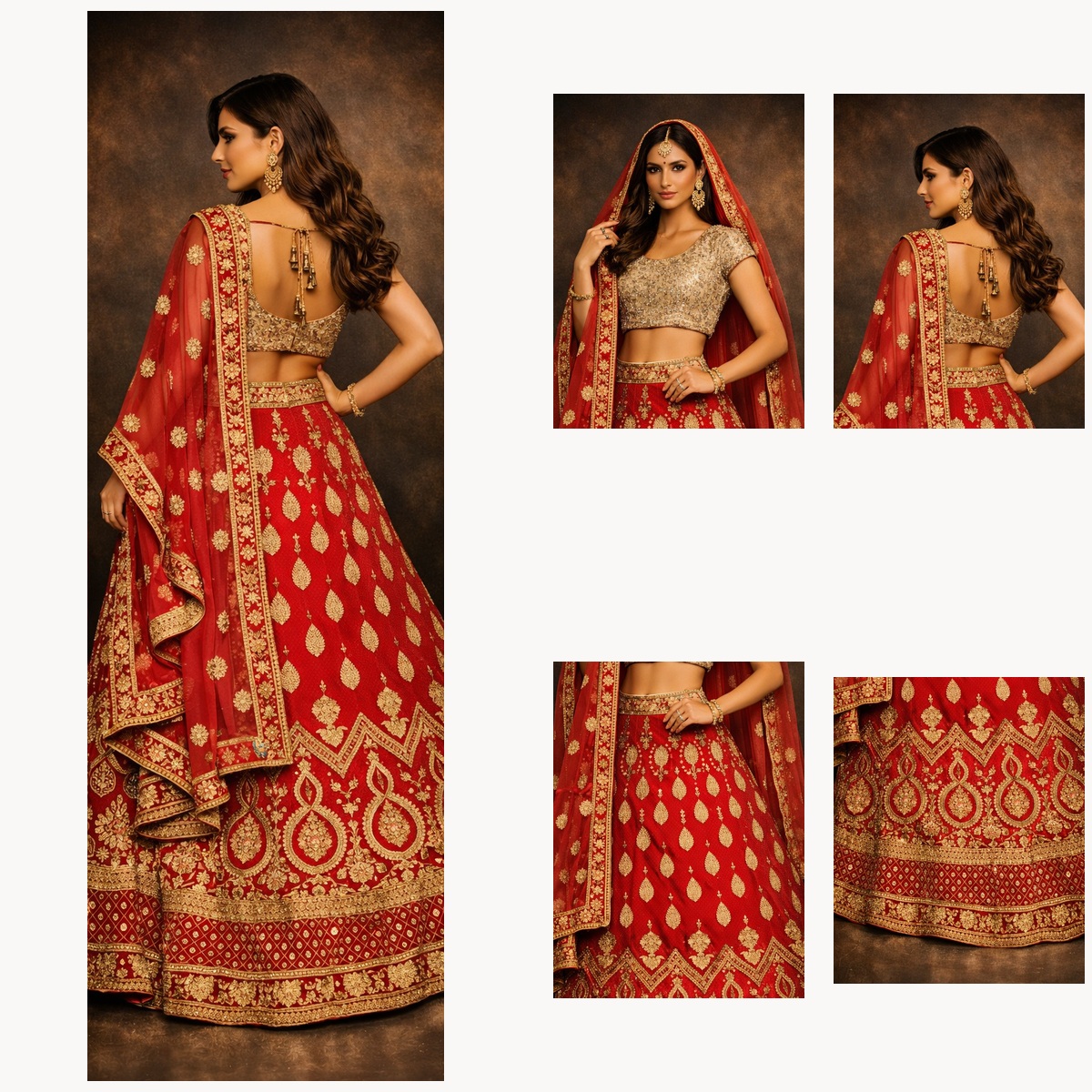 red unstitched lehenga 45064 – detail view
