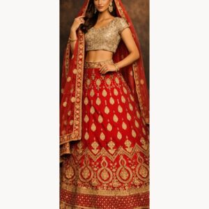 red unstitched lehenga 45064 – full front view