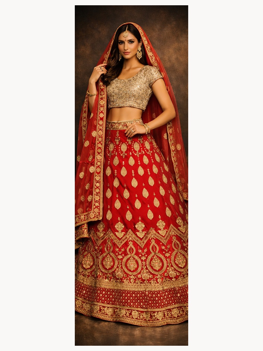 red unstitched lehenga 45064 – full front view