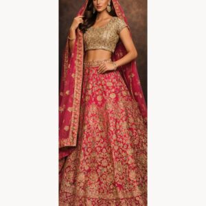 pink unstitched lehenga 45065 – full front view