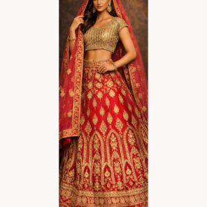 red unstitched lehenga 45280 – full front view