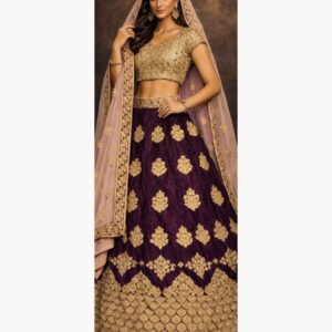 purple unstitched lehenga 45407 – full front view