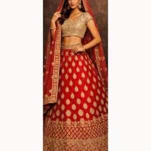 red unstitched lehenga 45438-1 – full front view