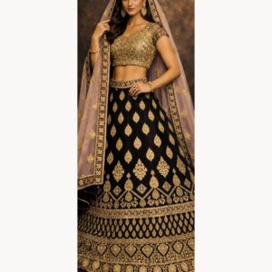 black unstitched lehenga 45438 – full front view