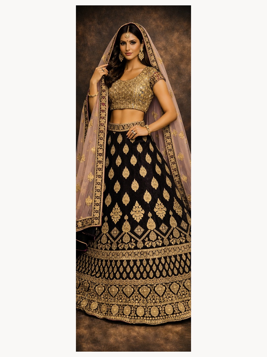 black unstitched lehenga 45438 – full front view