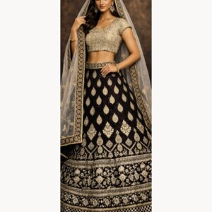 black unstitched lehenga 45453 – full front view