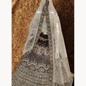 maroon unstitched lehenga 45455 – full front view