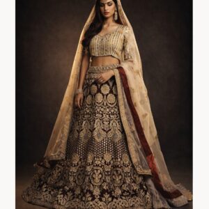 maroon unstitched lehenga 45456 – full front view